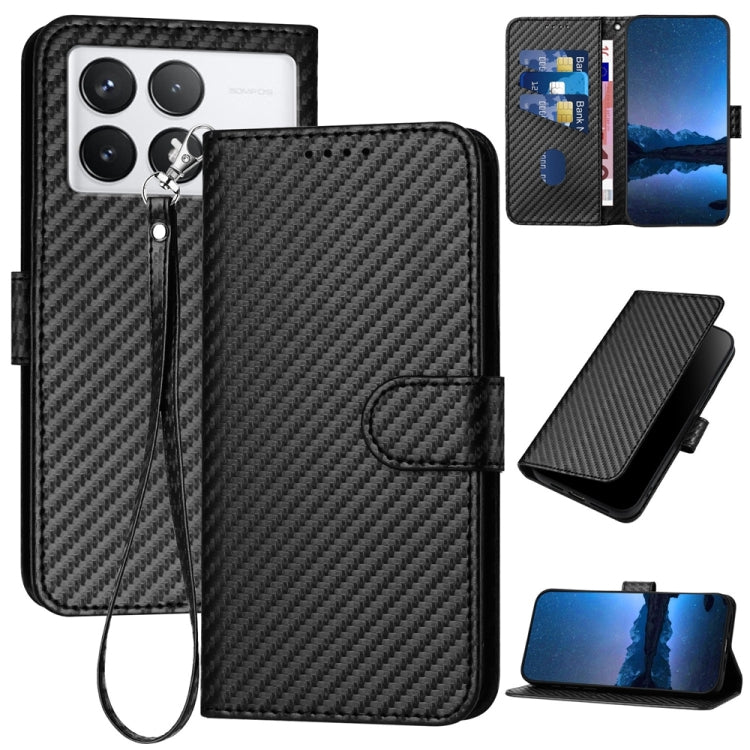 For Xiaomi Redmi K70 / K70 Pro YX0070 Carbon Fiber Buckle Leather Phone Case with Lanyard(Black) - K70 Cases by PMC Jewellery | Online Shopping South Africa | PMC Jewellery | Buy Now Pay Later Mobicred