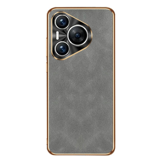 For Huawei Pura 70 Pro / 70 Pro+ Electroplating Lambskin Leather Phone Case(Grey) - Huawei Cases by PMC Jewellery | Online Shopping South Africa | PMC Jewellery | Buy Now Pay Later Mobicred