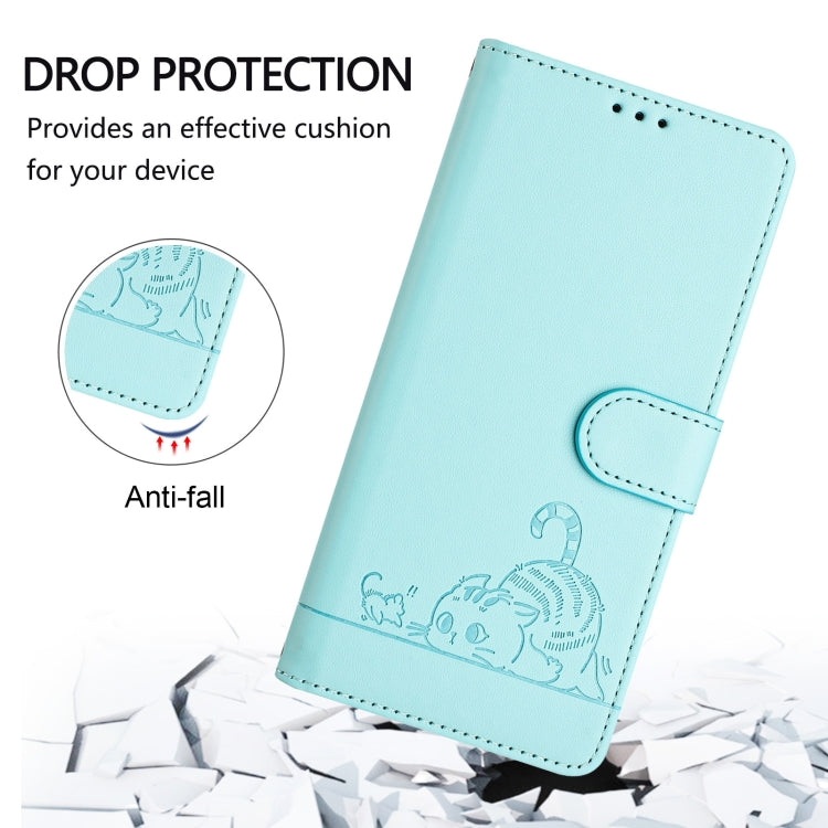 For Honor Magic6 Pro 5G Global Cat Rat Embossed Pattern RFID Leather Phone Case with Lanyard(Mint Green) - Honor Cases by PMC Jewellery | Online Shopping South Africa | PMC Jewellery | Buy Now Pay Later Mobicred