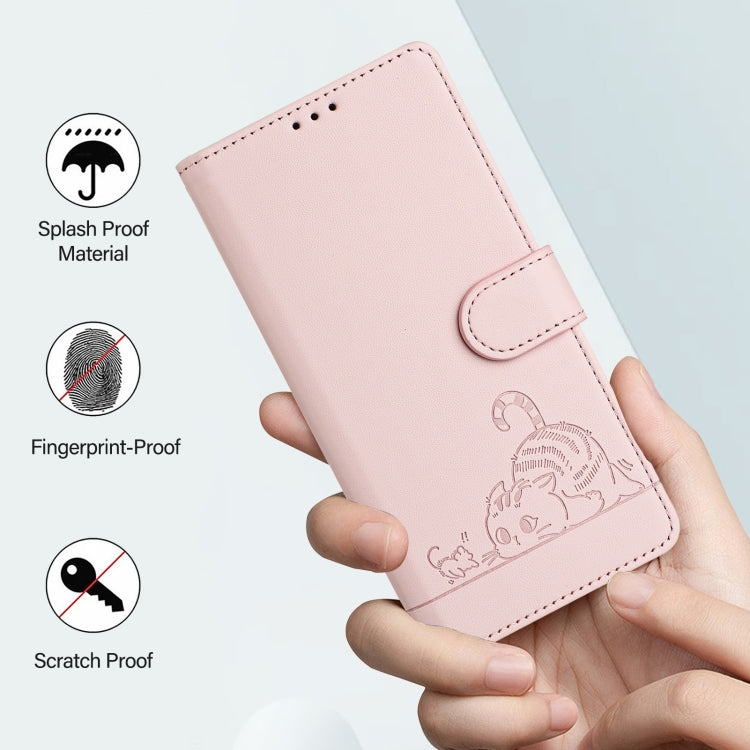 For Honor Magic6 Pro 5G Global Cat Rat Embossed Pattern RFID Leather Phone Case with Lanyard(Pink) - Honor Cases by PMC Jewellery | Online Shopping South Africa | PMC Jewellery | Buy Now Pay Later Mobicred