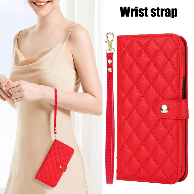 For Google Pixel 8 Crossbody Multifunction Rhombic Leather Phone Case(Red) - Google Cases by PMC TechLife | Online Shopping South Africa | PMC TechLife | Buy Now Pay Later Mobicred