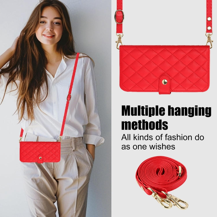For Google Pixel 8 Crossbody Multifunction Rhombic Leather Phone Case(Red) - Google Cases by PMC TechLife | Online Shopping South Africa | PMC TechLife | Buy Now Pay Later Mobicred