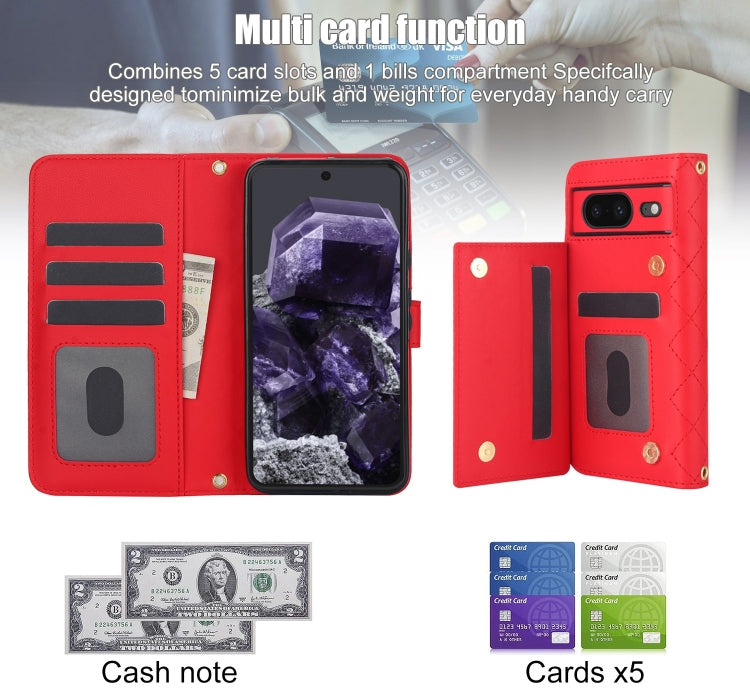 For Google Pixel 8a Crossbody Multifunction Rhombic Leather Phone Case(Red) - free shipping - PMC TechLife - Order now!
