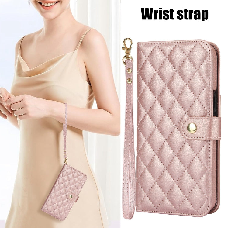 For Google Pixel 8a Crossbody Multifunction Rhombic Leather Phone Case(Rose Gold) - Google Cases by PMC TechLife | Online Shopping South Africa | PMC TechLife | Buy Now Pay Later Mobicred