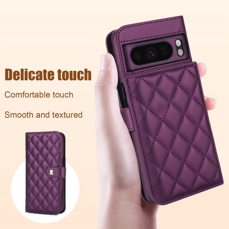 For Google Pixel 8 Pro Crossbody Multifunction Rhombic Leather Phone Case(Dark Purple) - Google Cases by PMC TechLife | Online Shopping South Africa | PMC TechLife | Buy Now Pay Later Mobicred