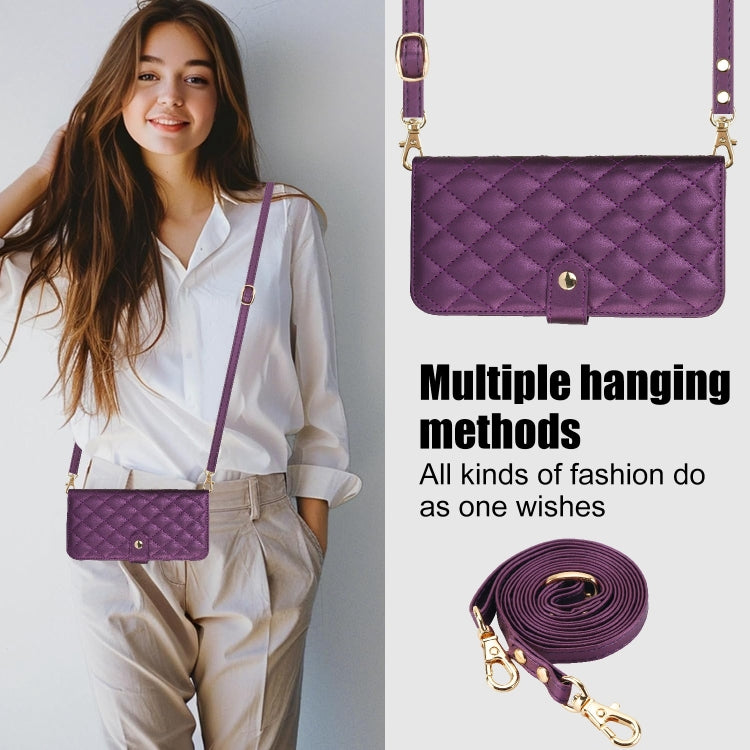 For Google Pixel 8 Pro Crossbody Multifunction Rhombic Leather Phone Case(Dark Purple) - Google Cases by PMC TechLife | Online Shopping South Africa | PMC TechLife | Buy Now Pay Later Mobicred