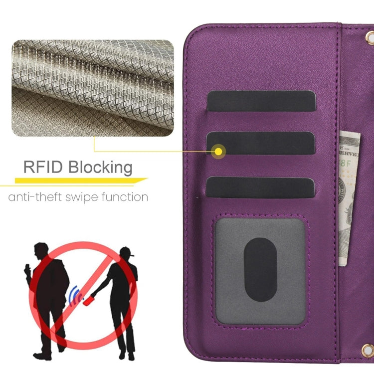 For Google Pixel 8 Pro Crossbody Multifunction Rhombic Leather Phone Case(Dark Purple) - Google Cases by PMC TechLife | Online Shopping South Africa | PMC TechLife | Buy Now Pay Later Mobicred