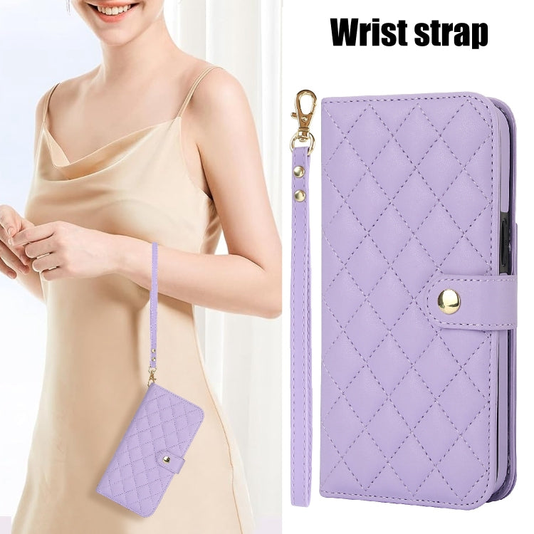 For Google Pixel 8 Pro Crossbody Multifunction Rhombic Leather Phone Case(Purple) - Google Cases by PMC TechLife | Online Shopping South Africa | PMC TechLife | Buy Now Pay Later Mobicred