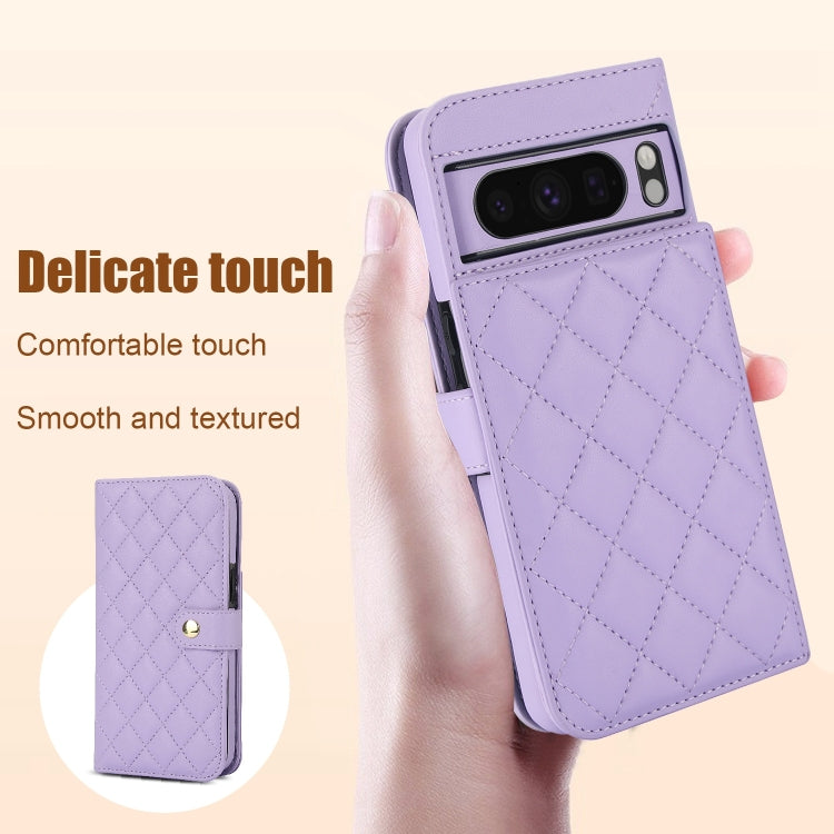 For Google Pixel 8 Pro Crossbody Multifunction Rhombic Leather Phone Case(Purple) - Google Cases by PMC TechLife | Online Shopping South Africa | PMC TechLife | Buy Now Pay Later Mobicred