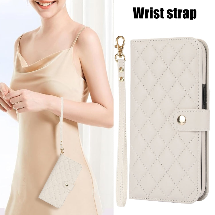 For Google Pixel 9 Pro XL Crossbody Multifunction Rhombic Leather Phone Case(White) - Google Cases by PMC TechLife | Online Shopping South Africa | PMC TechLife | Buy Now Pay Later Mobicred