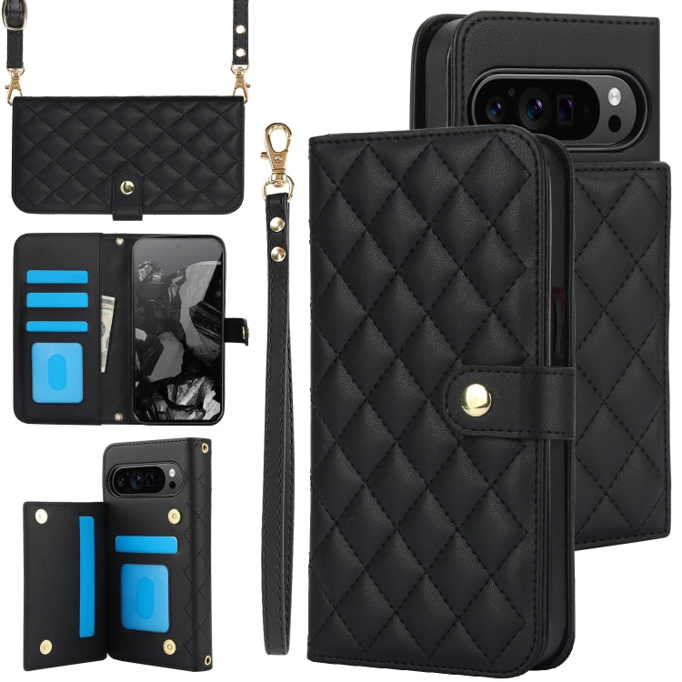 For Google Pixel 9 Pro XL Crossbody Multifunction Rhombic Leather Phone Case(Black) - Google Cases by PMC Jewellery | Online Shopping South Africa | PMC Jewellery | Buy Now Pay Later Mobicred