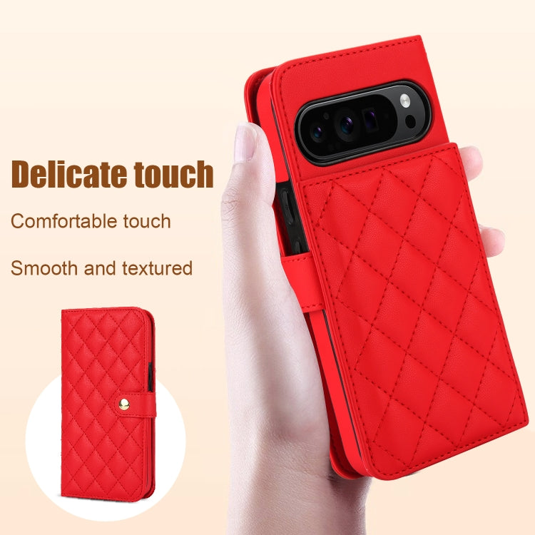 For Google Pixel 9 Pro XL Crossbody Multifunction Rhombic Leather Phone Case(Red) - Google Cases by PMC TechLife | Online Shopping South Africa | PMC TechLife | Buy Now Pay Later Mobicred
