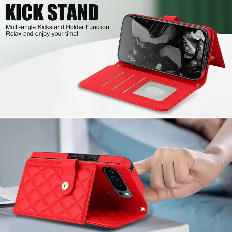 For Google Pixel 9 Pro XL Crossbody Multifunction Rhombic Leather Phone Case(Red) - Google Cases by PMC TechLife | Online Shopping South Africa | PMC TechLife | Buy Now Pay Later Mobicred