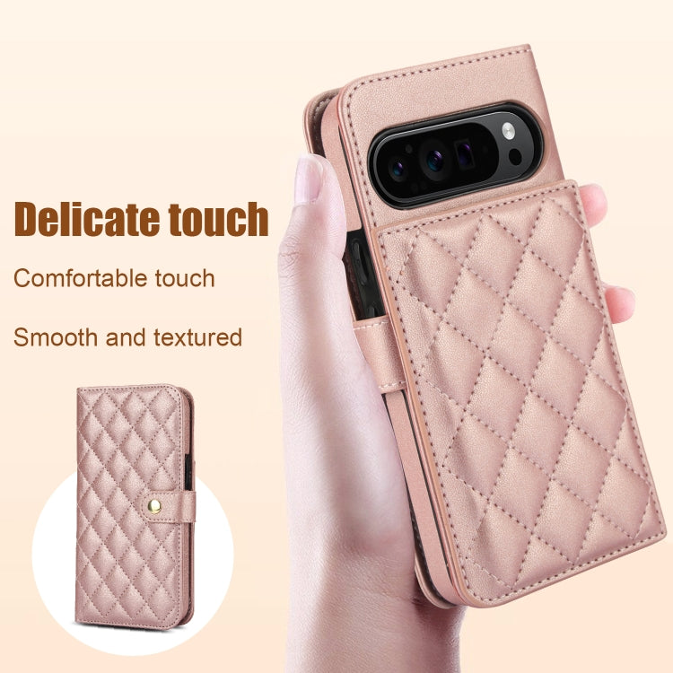 For Google Pixel 9 Pro XL Crossbody Multifunction Rhombic Leather Phone Case(Rose Gold) - Google Cases by PMC Jewellery | Online Shopping South Africa | PMC Jewellery | Buy Now Pay Later Mobicred