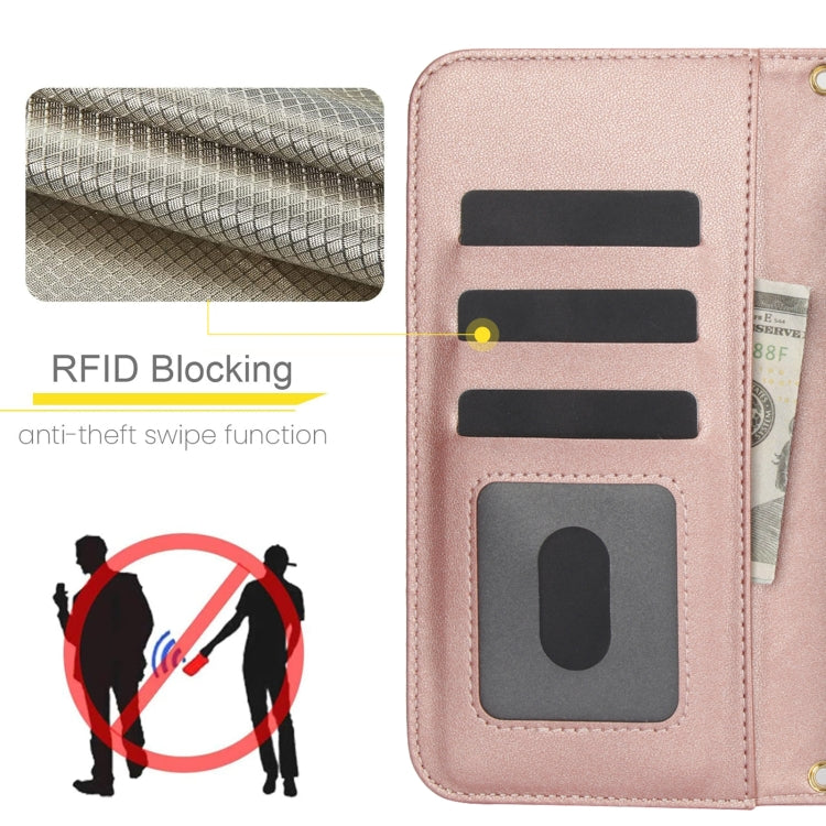 For Google Pixel 9 Pro XL Crossbody Multifunction Rhombic Leather Phone Case(Rose Gold) - Google Cases by PMC TechLife | Online Shopping South Africa | PMC TechLife | Buy Now Pay Later Mobicred