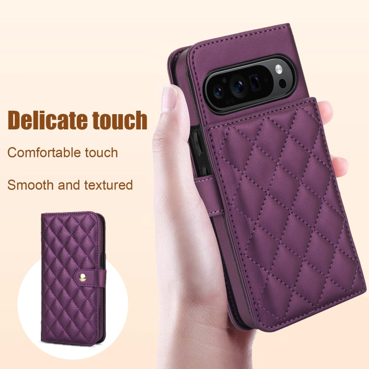 For Google Pixel 9 Pro XL Crossbody Multifunction Rhombic Leather Phone Case(Dark Purple) - Google Cases by PMC Jewellery | Online Shopping South Africa | PMC Jewellery | Buy Now Pay Later Mobicred