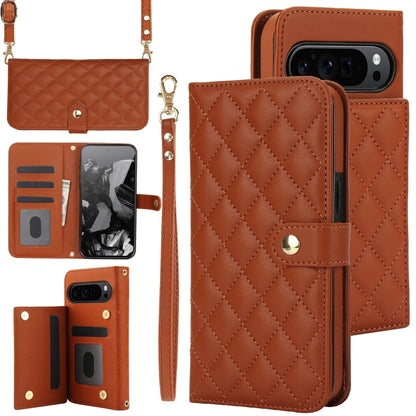 For Google Pixel 9 Pro XL Crossbody Multifunction Rhombic Leather Phone Case(Brown) - Google Cases by PMC Jewellery | Online Shopping South Africa | PMC Jewellery | Buy Now Pay Later Mobicred