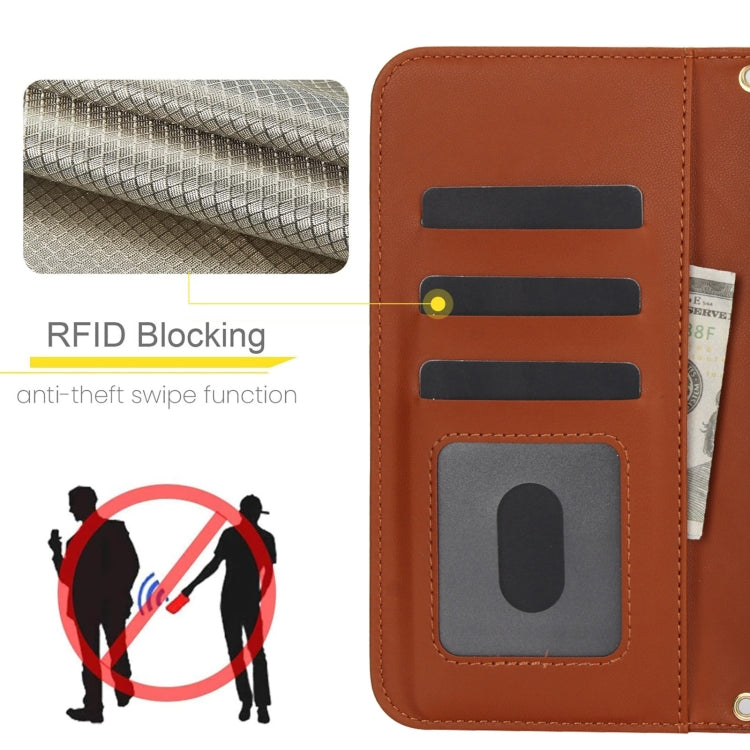 For Samsung Galaxy S24+ 5G Crossbody Multifunction Rhombic Leather Phone Case(Brown) - Galaxy S24+ 5G Cases by PMC Jewellery | Online Shopping South Africa | PMC Jewellery | Buy Now Pay Later Mobicred