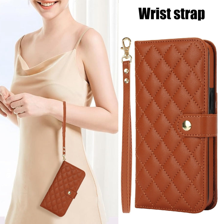 For Samsung Galaxy S24 5G Crossbody Multifunction Rhombic Leather Phone Case(Brown) - Galaxy S24 5G Cases by PMC Jewellery | Online Shopping South Africa | PMC Jewellery | Buy Now Pay Later Mobicred