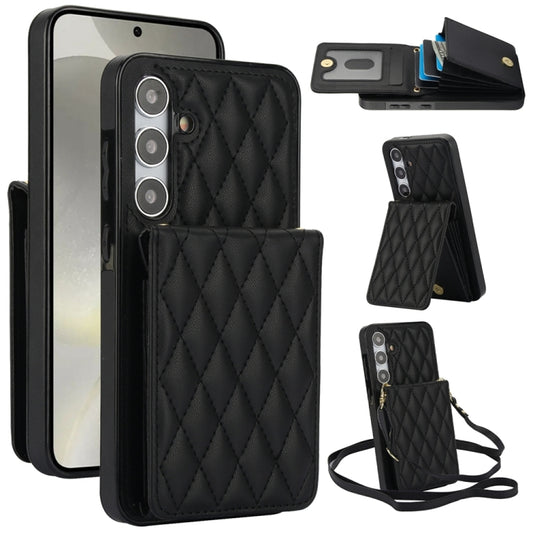 For Samsung Galaxy S24 5G YM015 Crossbody Rhombic Card Bag RFID Phone Case(Black) - Galaxy S24 5G Cases by PMC Jewellery | Online Shopping South Africa | PMC Jewellery | Buy Now Pay Later Mobicred