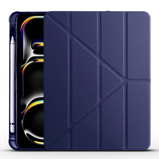 For iPad Pro 13 2024 Multi-folding TPU Leather Smart Tablet Case with Pen Slot(Dark Blue) - iPad Pro 13 2024 Cases by PMC Jewellery | Online Shopping South Africa | PMC Jewellery | Buy Now Pay Later Mobicred