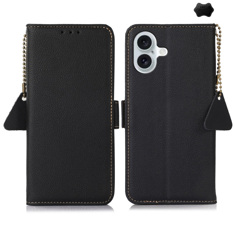 For iPhone 16 Side-Magnetic TJ Genuine Leather RFID Phone Case(Black) - iPhone 16 Cases by PMC Jewellery | Online Shopping South Africa | PMC Jewellery | Buy Now Pay Later Mobicred