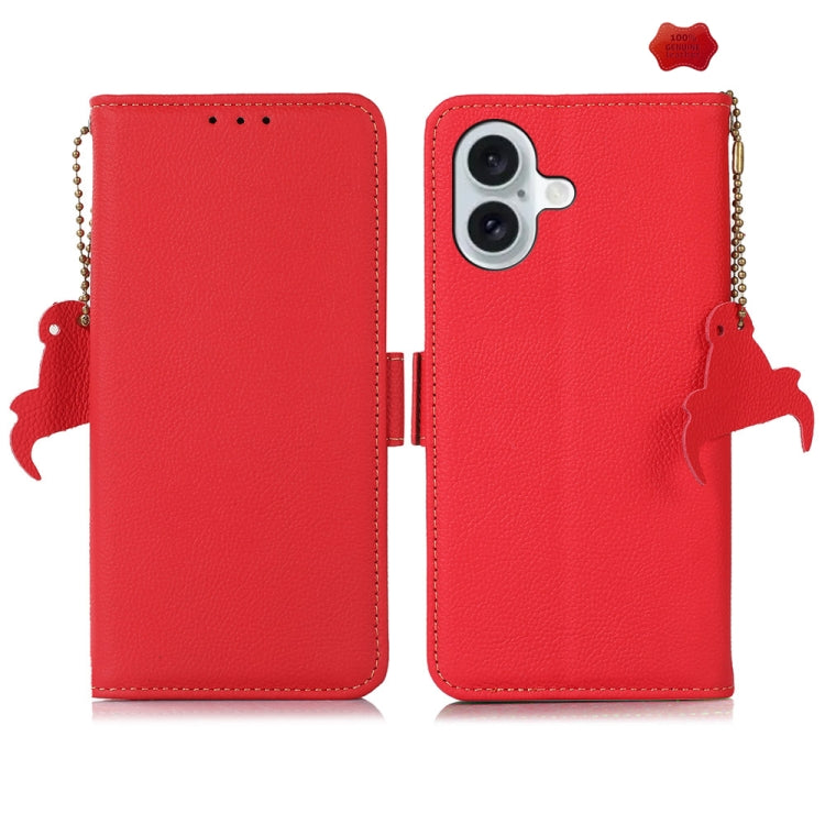 For iPhone 16 Side-Magnetic TJ Genuine Leather RFID Phone Case(Red) - iPhone 16 Cases by PMC Jewellery | Online Shopping South Africa | PMC Jewellery | Buy Now Pay Later Mobicred