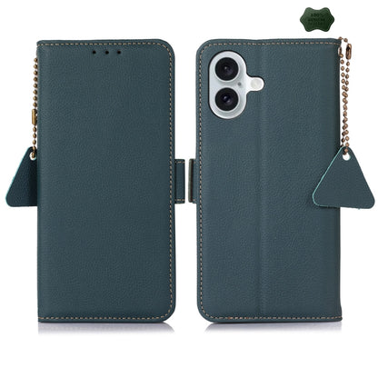 For iPhone 16 Plus Side-Magnetic TJ Genuine Leather RFID Phone Case(Green) - iPhone 16 Plus Cases by PMC Jewellery | Online Shopping South Africa | PMC Jewellery | Buy Now Pay Later Mobicred