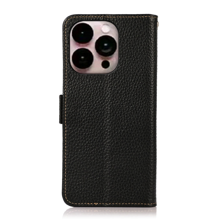 For iPhone 16 Pro Max KHAZNEH Side-Magnetic Litchi Genuine Leather RFID Case(Black) - iPhone 16 Pro Max Cases by PMC TechLife | Online Shopping South Africa | PMC TechLife | Buy Now Pay Later Mobicred