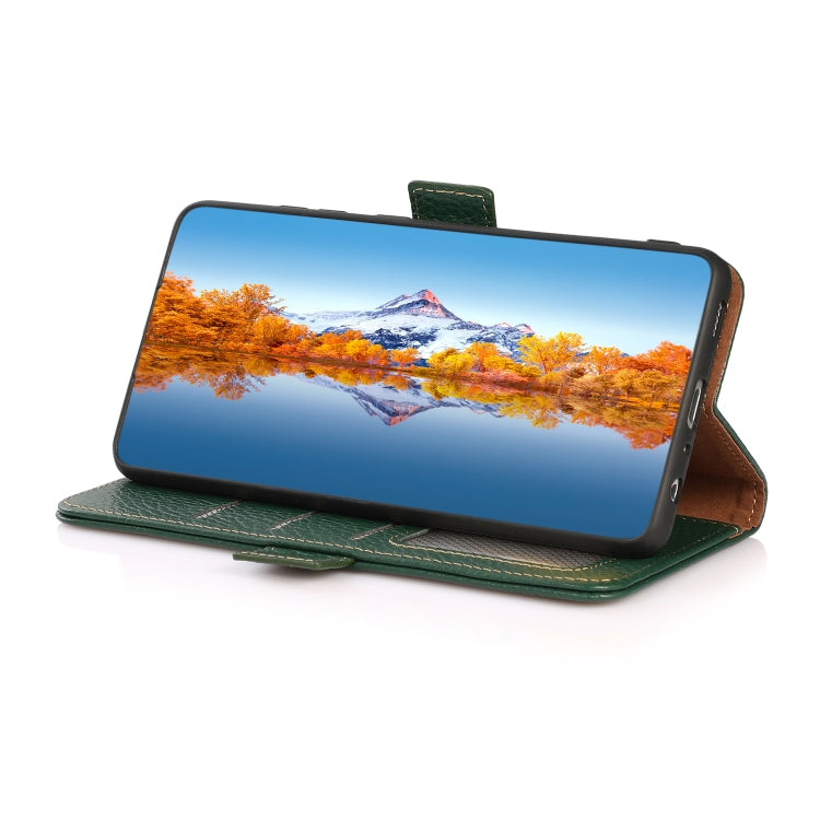For iPhone 16 Pro Max KHAZNEH Side-Magnetic Litchi Genuine Leather RFID Case(Green) - free shipping - PMC TechLife - Order now!