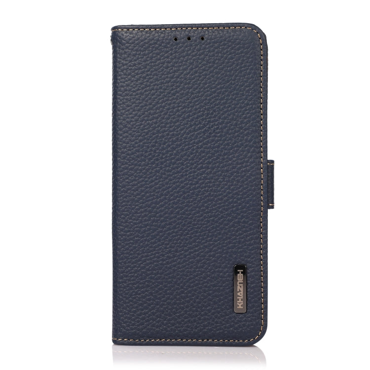 For iPhone 16 Plus KHAZNEH Side-Magnetic Litchi Genuine Leather RFID Case(Blue) - iPhone 16 Plus Cases by PMC Jewellery | Online Shopping South Africa | PMC Jewellery | Buy Now Pay Later Mobicred