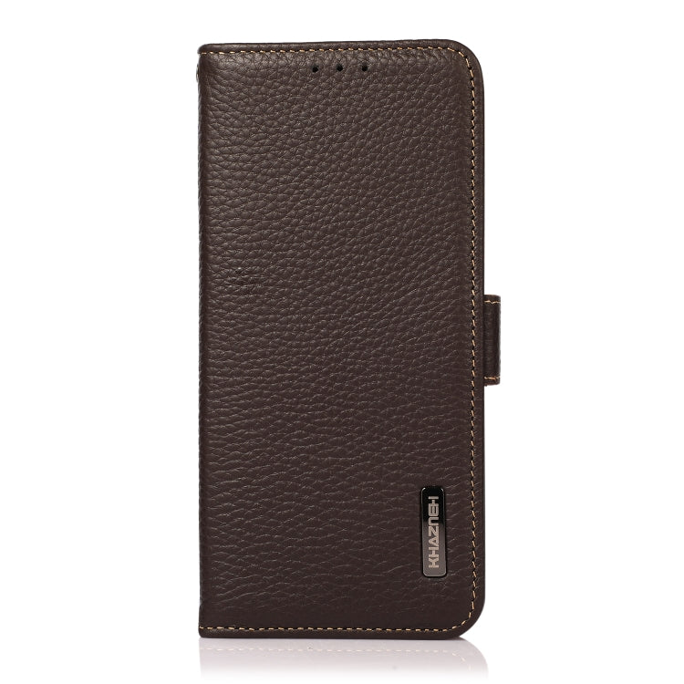 For iPhone 16 Plus KHAZNEH Side-Magnetic Litchi Genuine Leather RFID Case(Brown) - iPhone 16 Plus Cases by PMC TechLife | Online Shopping South Africa | PMC TechLife | Buy Now Pay Later Mobicred