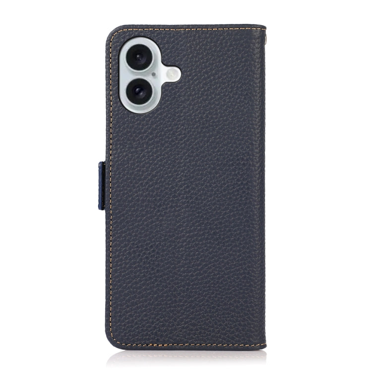 For iPhone 16 KHAZNEH Side-Magnetic Litchi Genuine Leather RFID Case(Blue) - free shipping - PMC TechLife - Order now!