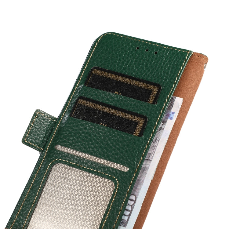 For iPhone 16 KHAZNEH Side-Magnetic Litchi Genuine Leather RFID Case(Green) - iPhone 16 Cases by PMC TechLife | Online Shopping South Africa | PMC TechLife | Buy Now Pay Later Mobicred