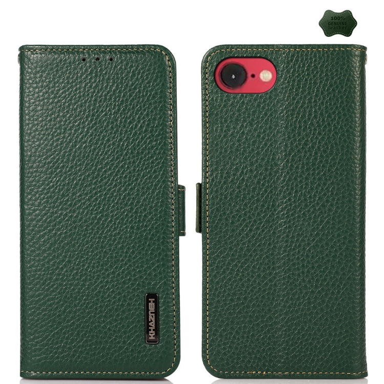 For iPhone SE 2024 KHAZNEH Side-Magnetic Litchi Genuine Leather RFID Case(Green) - More iPhone Cases by PMC TechLife | Online Shopping South Africa | PMC TechLife | Buy Now Pay Later Mobicred