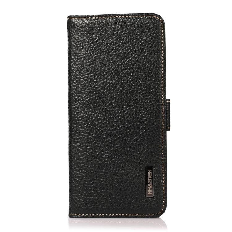 For iPhone 17 Pro Max KHAZNEH Side-Magnetic Litchi Genuine Leather RFID Case(Black) - free shipping - PMc TechLife - Order now!