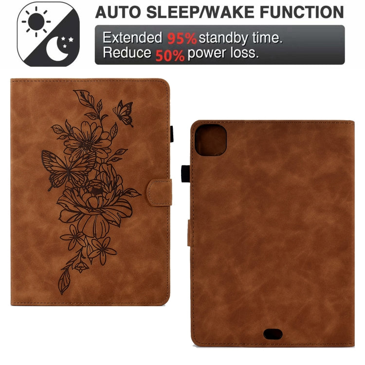 For iPad Pro 11 2024 Peony Butterfly Embossed Leather Smart Tablet Case(Brown) - iPad Pro 11 2024 Cases by PMC Jewellery | Online Shopping South Africa | PMC Jewellery | Buy Now Pay Later Mobicred