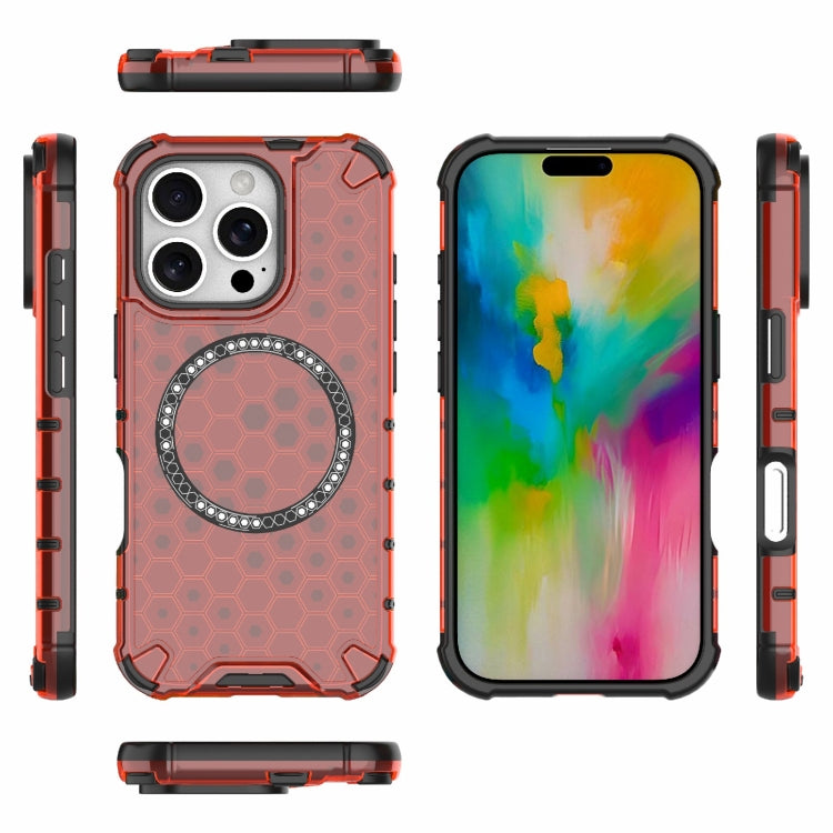 For iPhone 16 Pro Honeycomb Magnetic Ring Shockproof Phone Case(Red) - iPhone 16 Pro Cases by PMC TechLife | Online Shopping South Africa | PMC TechLife | Buy Now Pay Later Mobicred