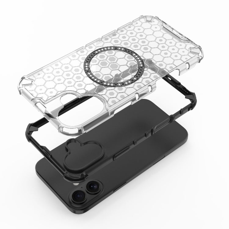 For iPhone 16 Plus Honeycomb Magnetic Ring Shockproof Phone Case(White) - iPhone 16 Plus Cases by PMC TechLife | Online Shopping South Africa | PMC TechLife | Buy Now Pay Later Mobicred