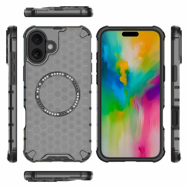 For iPhone 16 Plus Honeycomb Magnetic Ring Shockproof Phone Case(Black) - iPhone 16 Plus Cases by PMC TechLife | Online Shopping South Africa | PMC TechLife | Buy Now Pay Later Mobicred