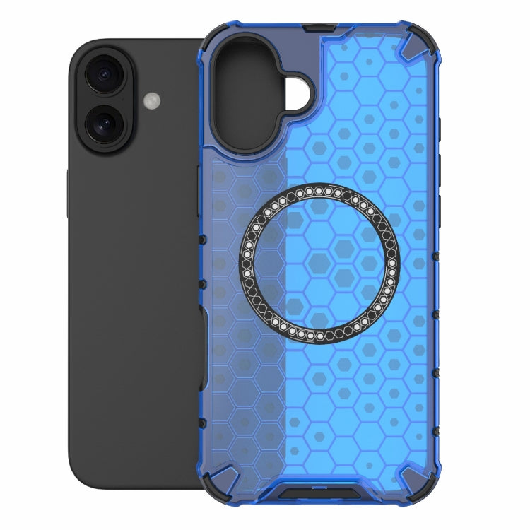 For iPhone 16 Plus Honeycomb Magnetic Ring Shockproof Phone Case(Blue) - iPhone 16 Plus Cases by PMC TechLife | Online Shopping South Africa | PMC TechLife | Buy Now Pay Later Mobicred