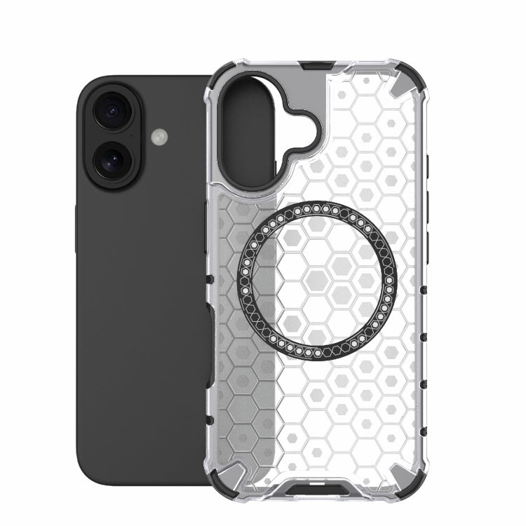 For iPhone 16 Honeycomb Magnetic Ring Shockproof Phone Case(White) - iPhone 16 Cases by PMC Jewellery | Online Shopping South Africa | PMC Jewellery | Buy Now Pay Later Mobicred