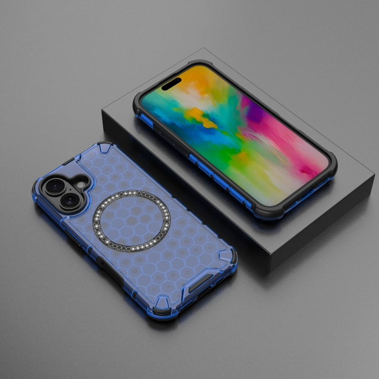 For iPhone 16 Honeycomb Magnetic Ring Shockproof Phone Case(Blue) - iPhone 16 Cases by PMC Jewellery | Online Shopping South Africa | PMC Jewellery | Buy Now Pay Later Mobicred