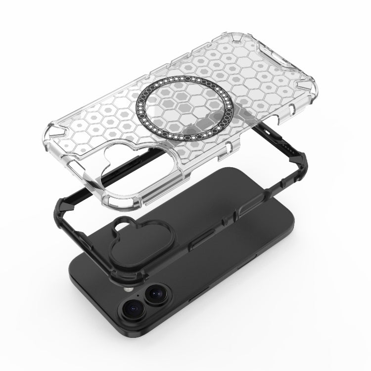 For iPhone 16 Honeycomb Magnetic Ring Shockproof Phone Case(Blue) - iPhone 16 Cases by PMC TechLife | Online Shopping South Africa | PMC TechLife | Buy Now Pay Later Mobicred