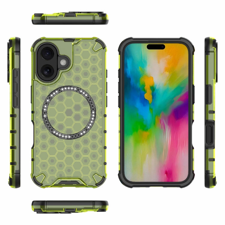 For iPhone 16 Honeycomb Magnetic Ring Shockproof Phone Case(Green) - free shipping - PMC TechLife - Order now!