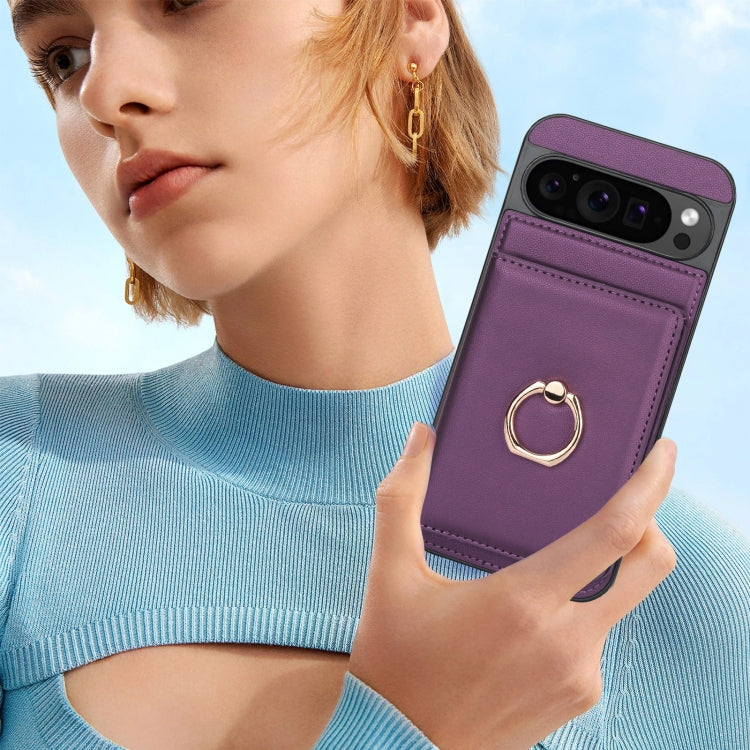 For Google Pixel 9 Pro XL RFID Anti-theft Card Ring Holder Phone Case(Dark Purple) - Google Cases by PMC Jewellery | Online Shopping South Africa | PMC Jewellery | Buy Now Pay Later Mobicred