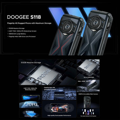 [HK Warehouse] DOOGEE S118 Rugged Phone, 8GB+512GB, 6.58 inch Android 14 MediaTek Helio G99 Octa Core, Network: 4G, OTG, NFC(Black Red) - DOOGEE by DOOGEE | Online Shopping South Africa | PMC Jewellery | Buy Now Pay Later Mobicred