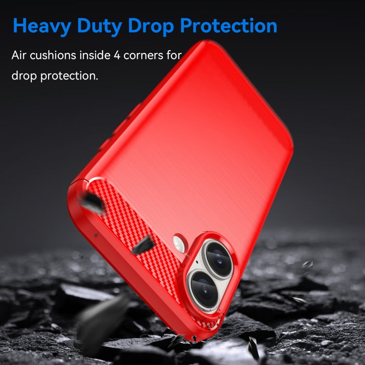 For iPhone 16 Brushed Texture Carbon Fiber TPU Phone Case(Red) - iPhone 16 Cases by PMC TechLife | Online Shopping South Africa | PMC TechLife | Buy Now Pay Later Mobicred