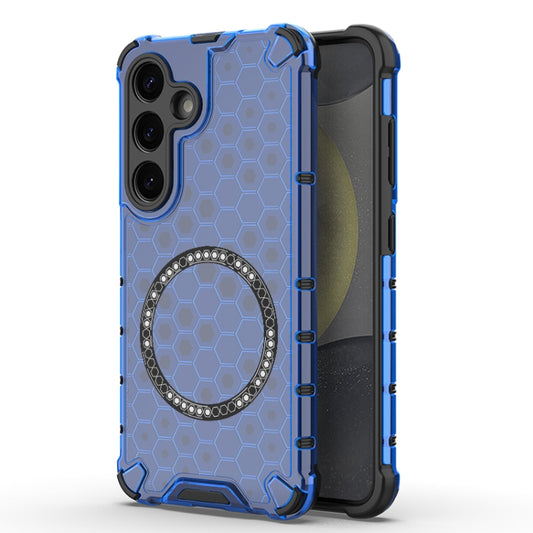 For Samsung Galaxy S25 5G Honeycomb Magnetic Ring Shockproof Phone Case(Blue) - Galaxy S25 5G Cases by PMC Jewellery | Online Shopping South Africa | PMC Jewellery | Buy Now Pay Later Mobicred