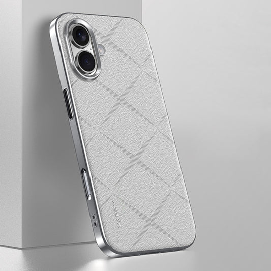 For iPhone 16 Plain Leather PC Phone Case(White) - iPhone 16 Cases by PMC Jewellery | Online Shopping South Africa | PMC Jewellery | Buy Now Pay Later Mobicred